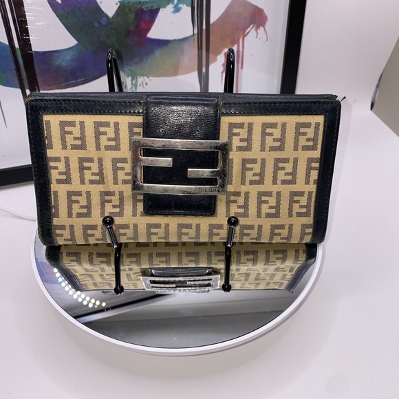 Fendi Handbags - Fendi Navy blue and Tan Wallet with Iconic Design
